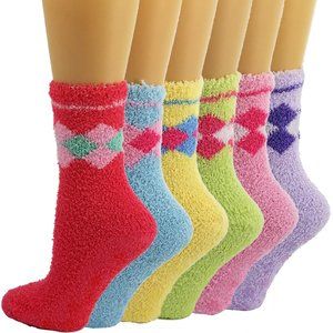 Womens Fuzzy Crew Socks Plush Slipper Non-Slip 6Pk
